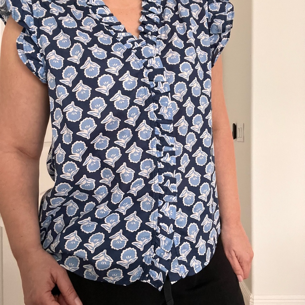 J. Crew Navy and White Floral Blouse